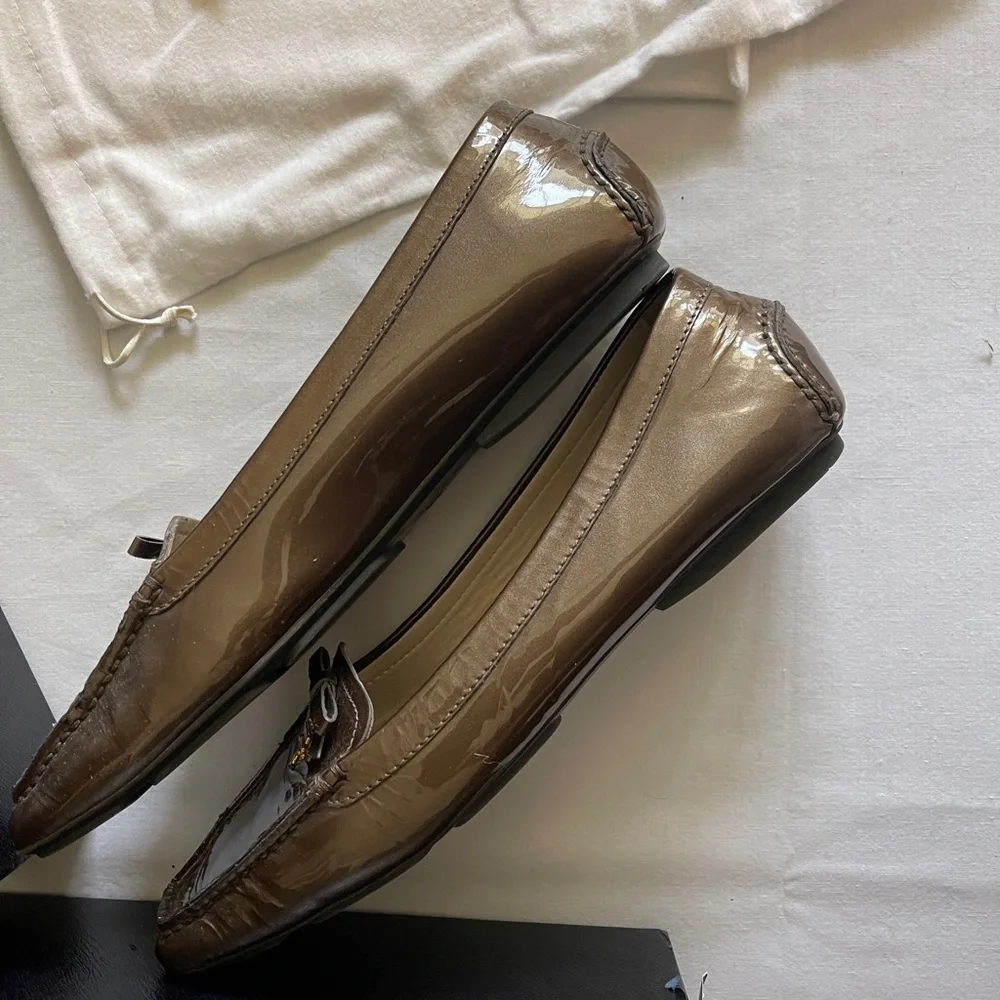 Prada Calzature Donna Fumo Patent Leather Flats Size 37.5 - Picture 4 of 9